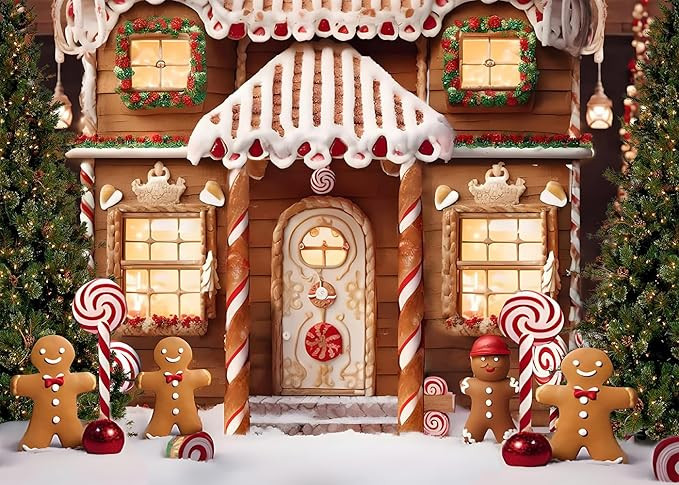 8x6 FT Christmas Winter Gingerbread House Backdrop Merry Xmas Gingerbread Party Christmas Tree Pr... | Amazon (US)