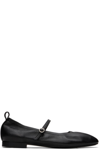 Black Leather Ballerina Flats | SSENSE