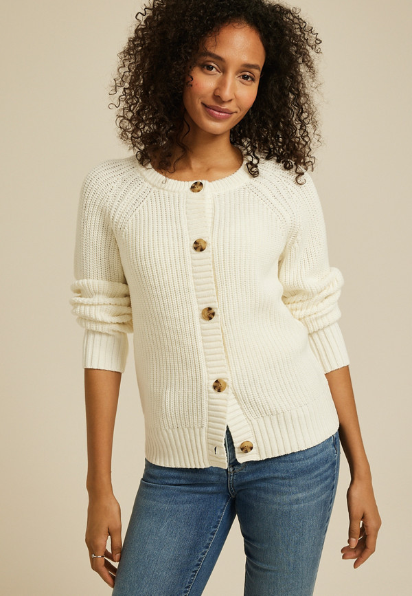 Crew Neck Button Front Cardigan | Maurices