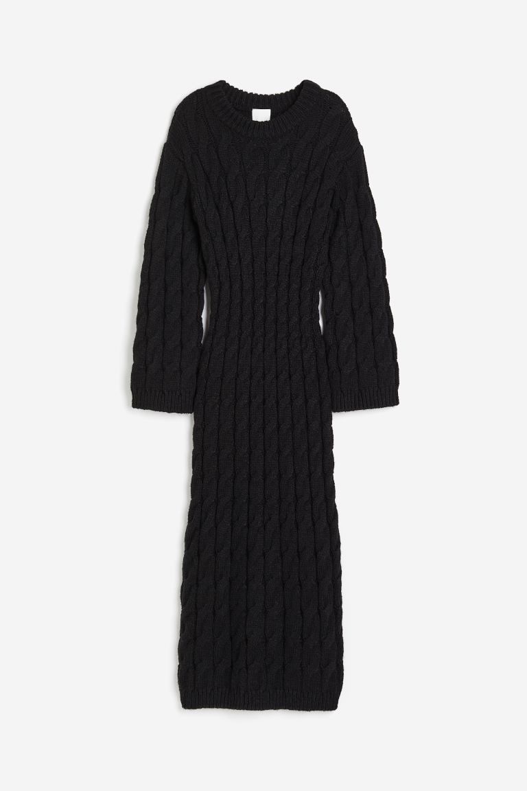 Cable-knit midi dress - Black - Ladies | H&M GB | H&M (UK, MY, IN, SG, PH, TW, HK)