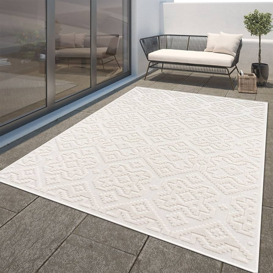 Paco Home in- & Outdoor Rug Modern Carved Boho Pattern in Cream, Size: 2' x 3'3" | Amazon (US)