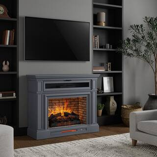 Home Decorators Collection Pinery 47.125 in. Freestanding Electric Fireplace TV Stand in Blue Ash... | The Home Depot