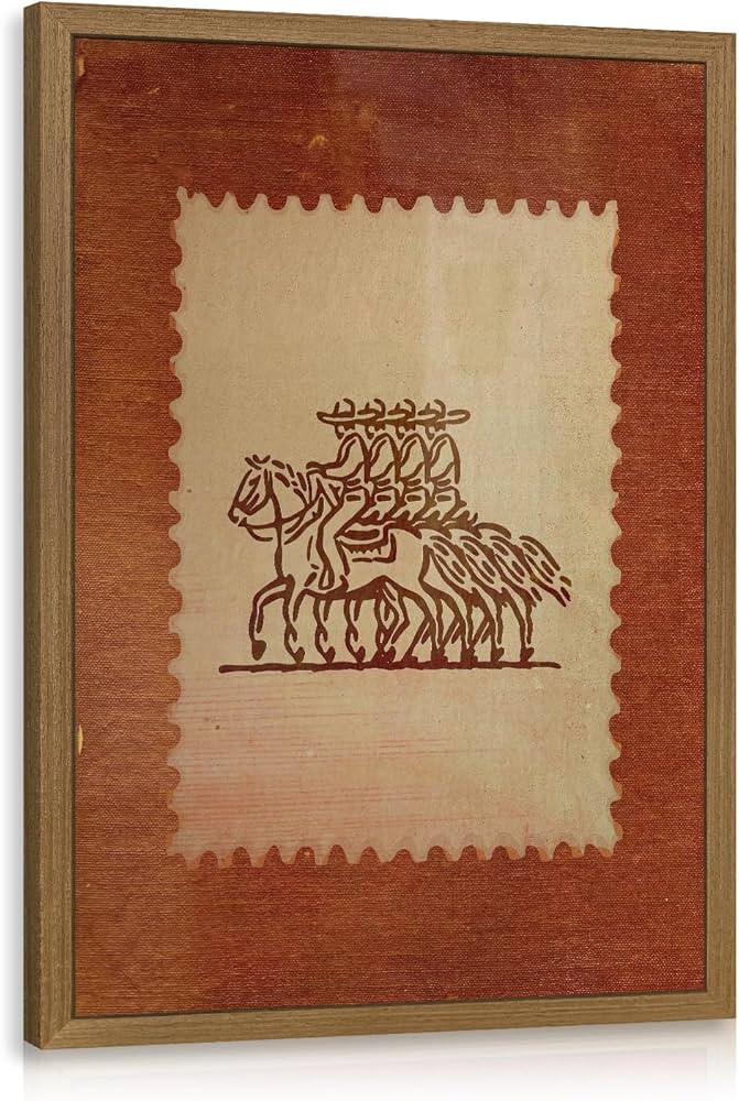 LERVR Wood Framed Vintage Western Cowboy Wall Art, Retro Stamp Style Riding Horse Canvas Print, R... | Amazon (US)