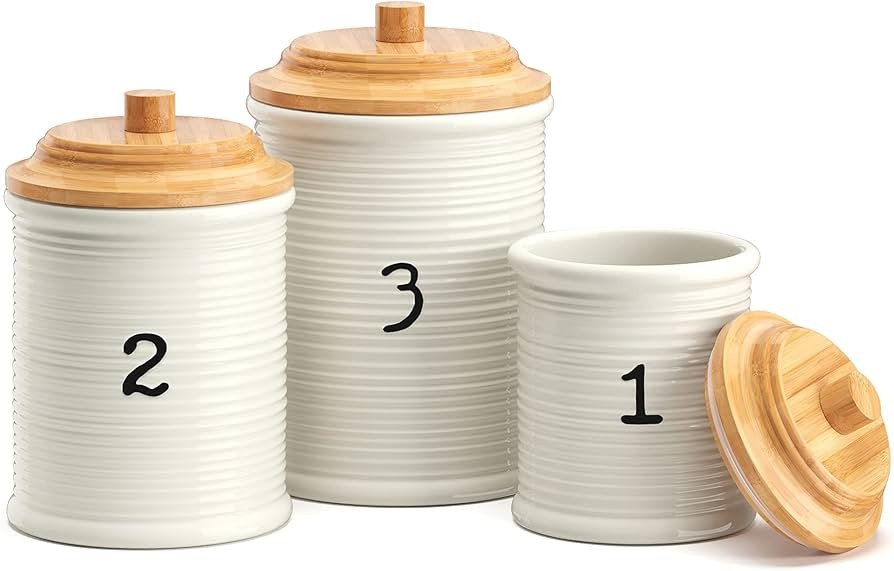 Barnyard Designs Kitchen Canister Set, Numbered Airtight Ceramic Containers with Wooden Lids, Dec... | Amazon (US)