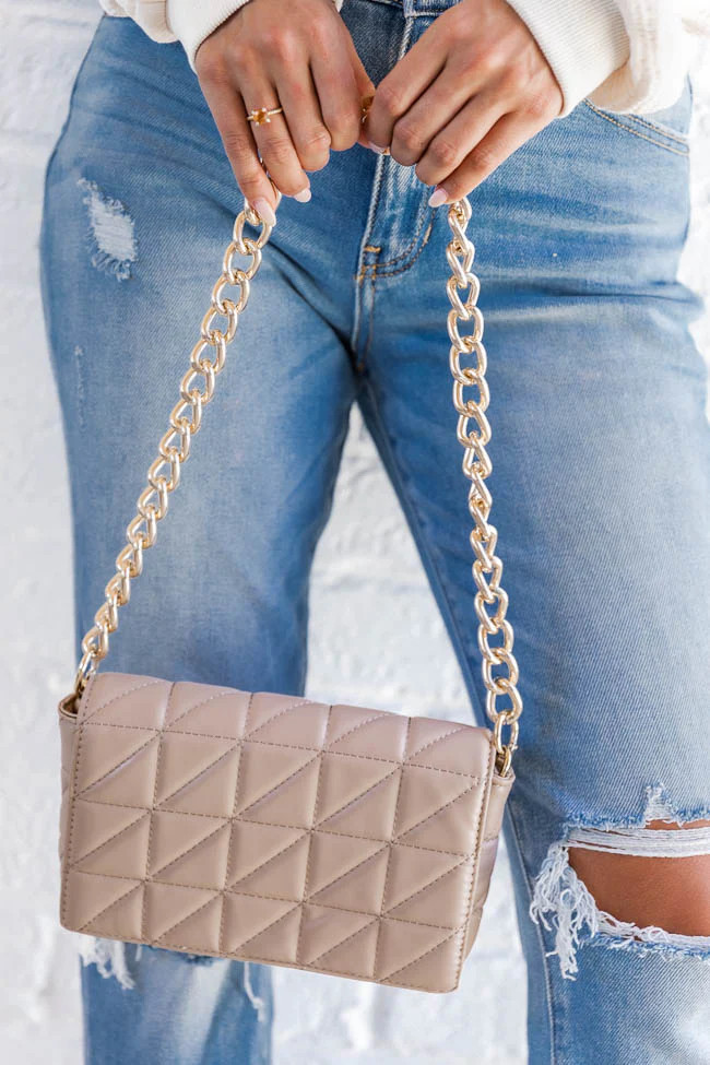 Jet Setter Taupe Quilted Purse | Pink Lily