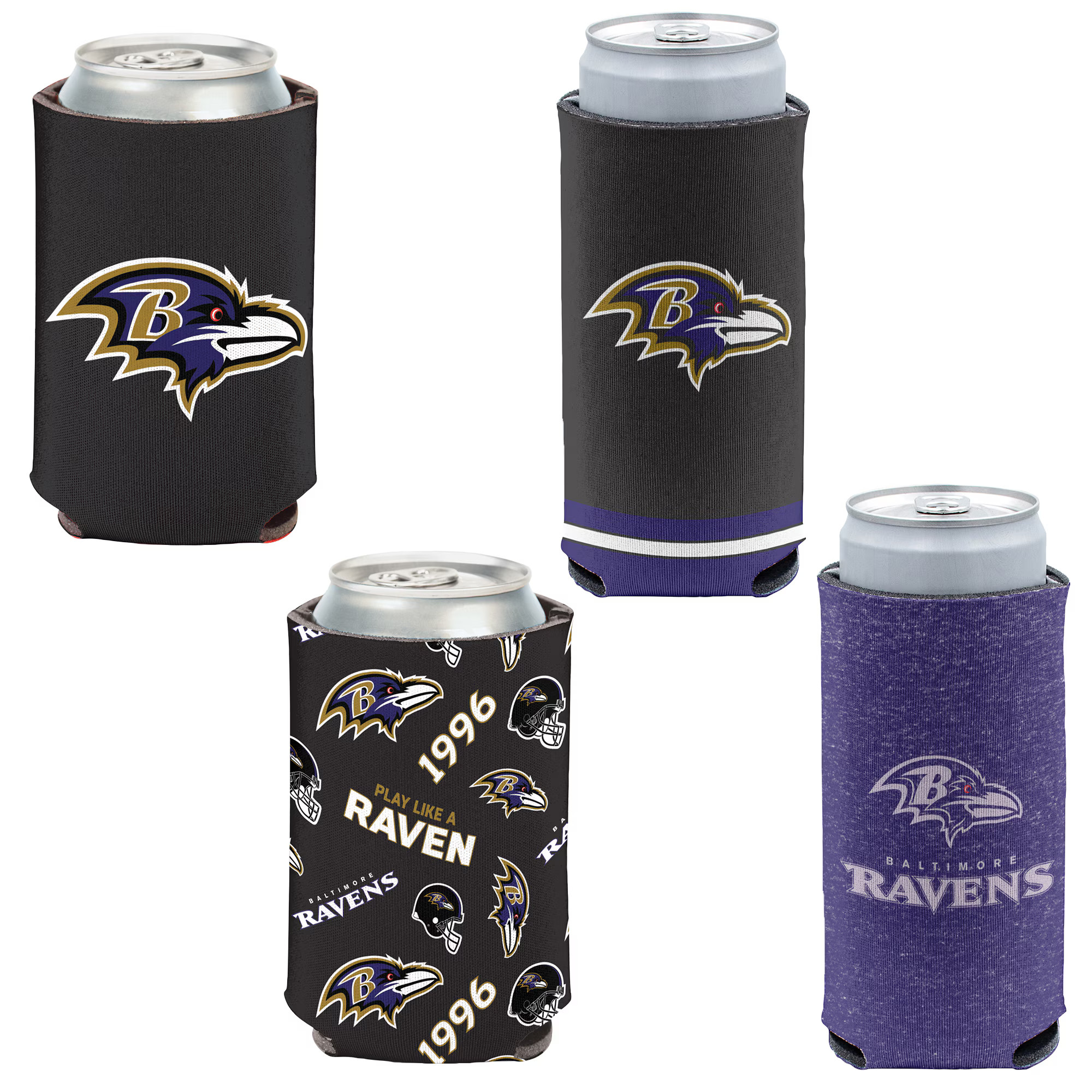 Baltimore Ravens WinCraft 4-Pack 12oz. Can & Slim Can Cooler Set | NFL Shop