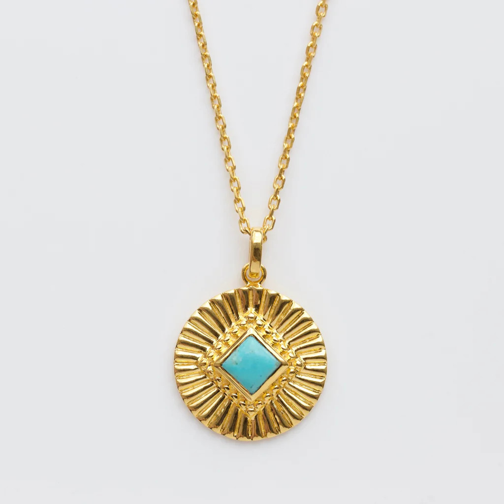 Turquoise Sunray Coin Necklace | Carrie Elizabeth
