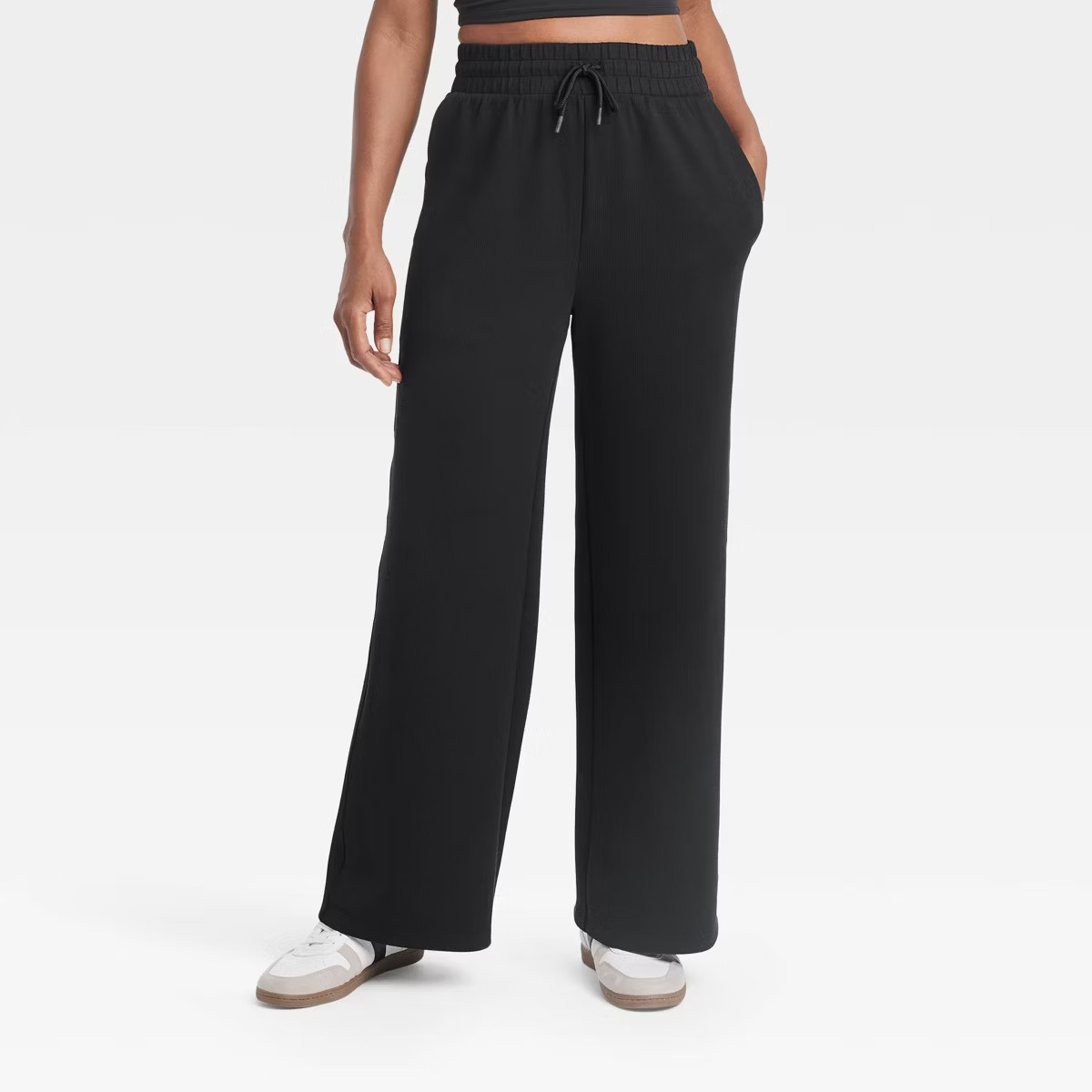 Women's Airy Sleek Ribbed High-Rise Wide Leg Pants - All In Motion™ Steel Blue M | Target