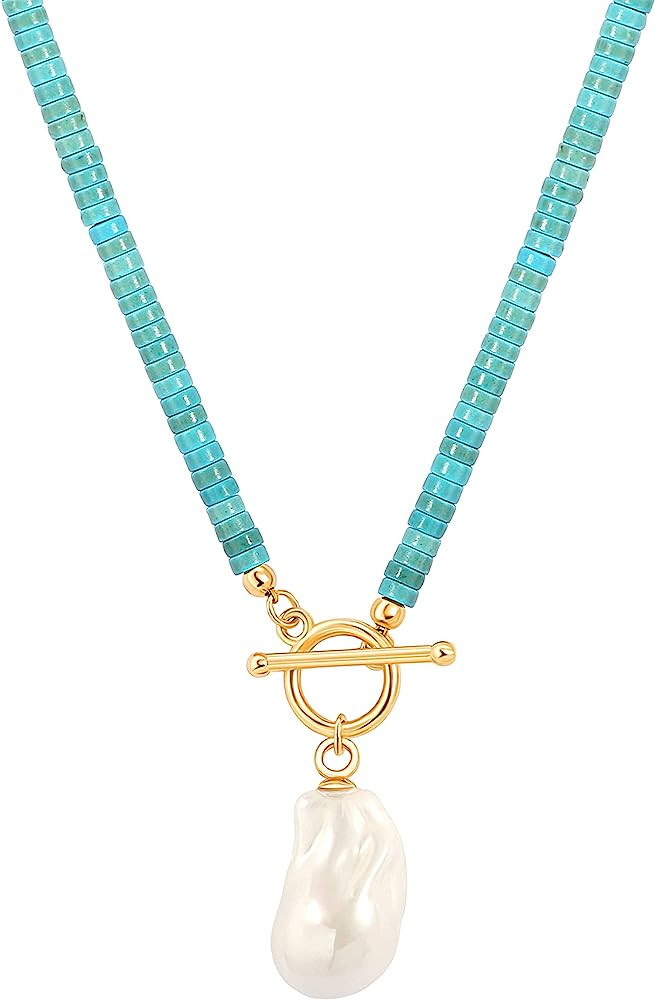 Chunky 18K Gold Round Rolo Link Chain Lariat Y Necklace Big Simulated Baroque Pearl Pendant Neckl... | Amazon (US)