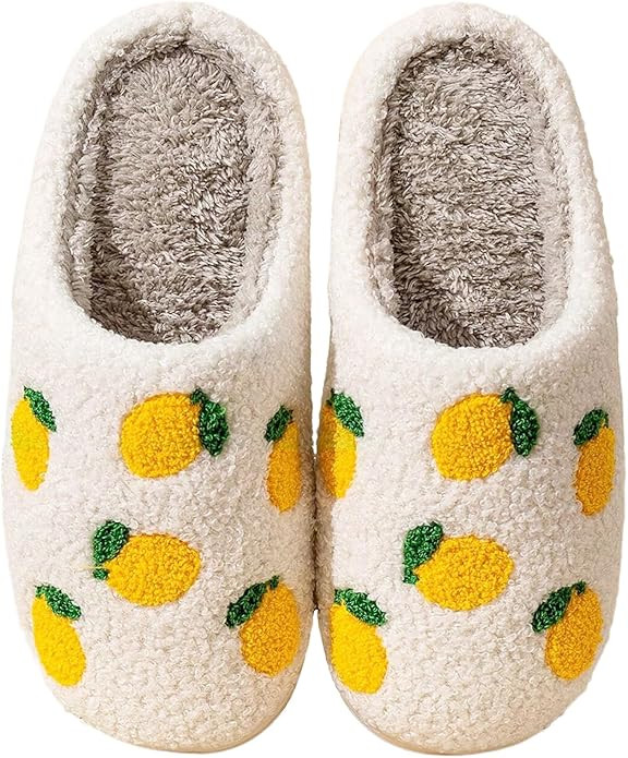 Amazon.com | QQGB Women's Men's Cute Fuzzy Lemon Slippers Memory Foam Fluffy Couple Slippers Cozy... | Amazon (US)
