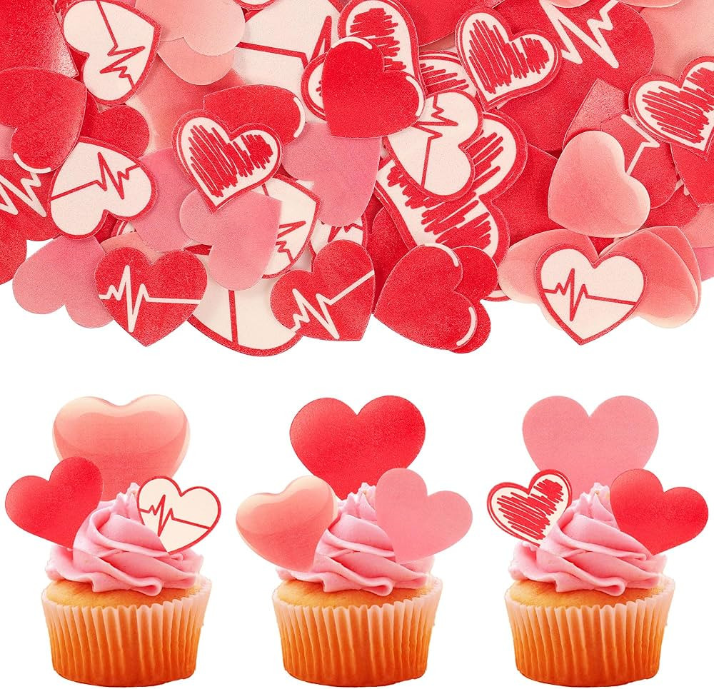 Ephlyn 80Pcs Edible Cupcake Toppers Valentines Day Cupcake Toppers Edible Valentine's Day Heart B... | Amazon (US)