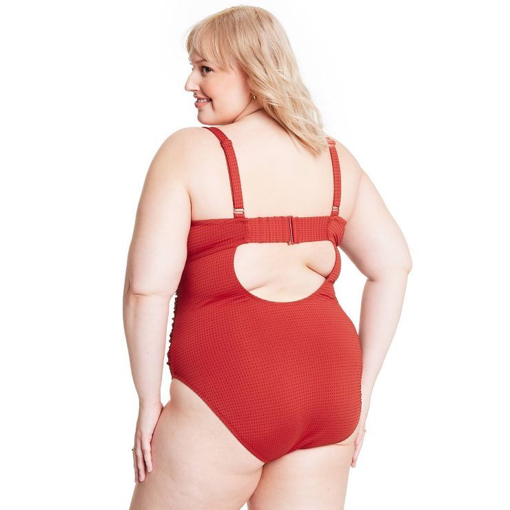 Women's Embossed Dot Ruffle Medium Coverage One Piece Swimsuit - RHODE x Target Red | Target