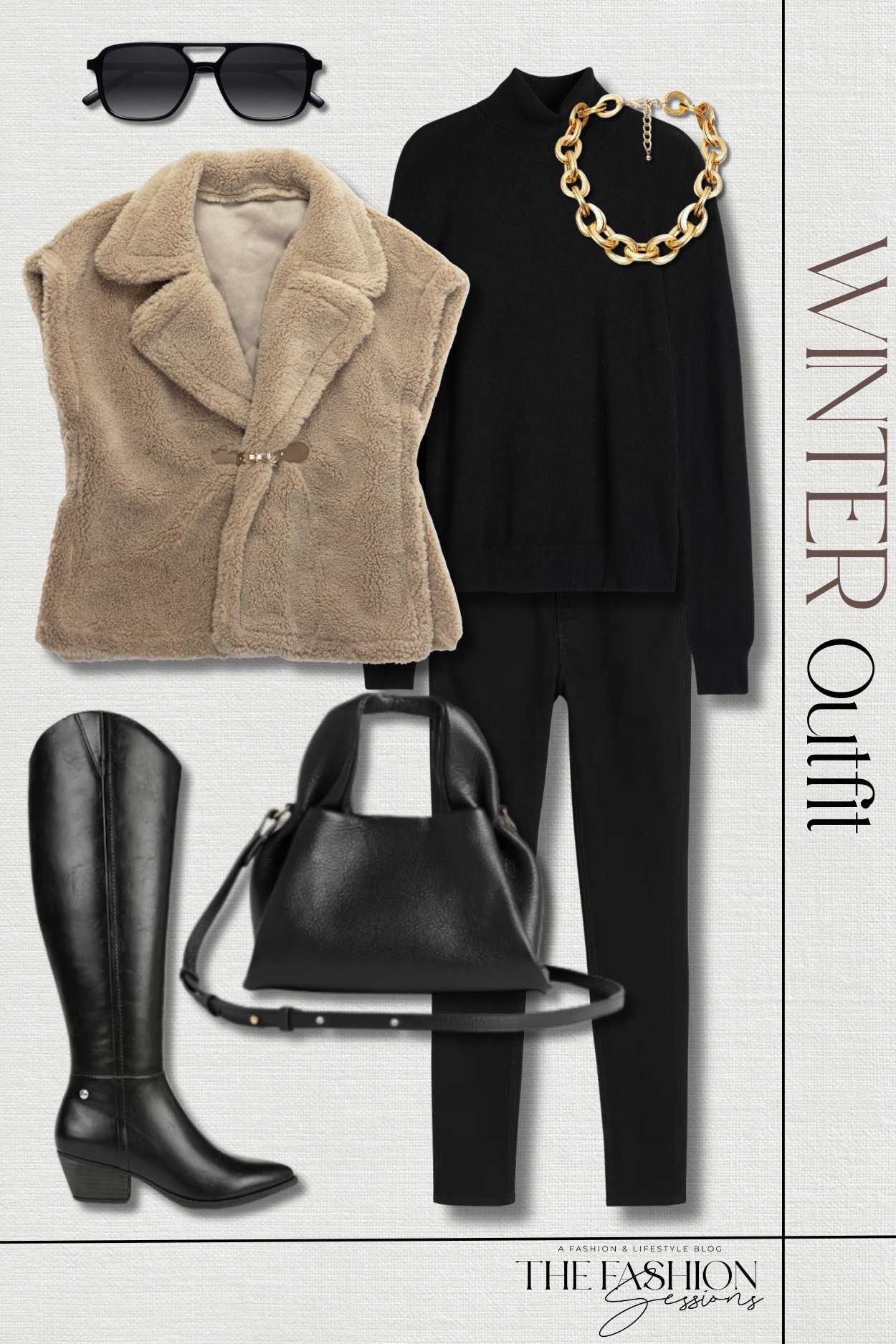 Winter outfit inspo featuring THE comfiest boots I can't recommend enough!
LifeStride Women's Reese Western Tall Riding Boots Knee High | faux shearling vest | turtleneck sweater | SPANXshape™ EveryWear Ankle Skinny Jeans | Italian Leather trapeze crossbody bag | chunky choker necklace | retro aviator sunglasses | winter outfit | winter boots | black boots | elevated casual  

#LTKFindsUnder100 #LTKOver40 #LTKSeasonal