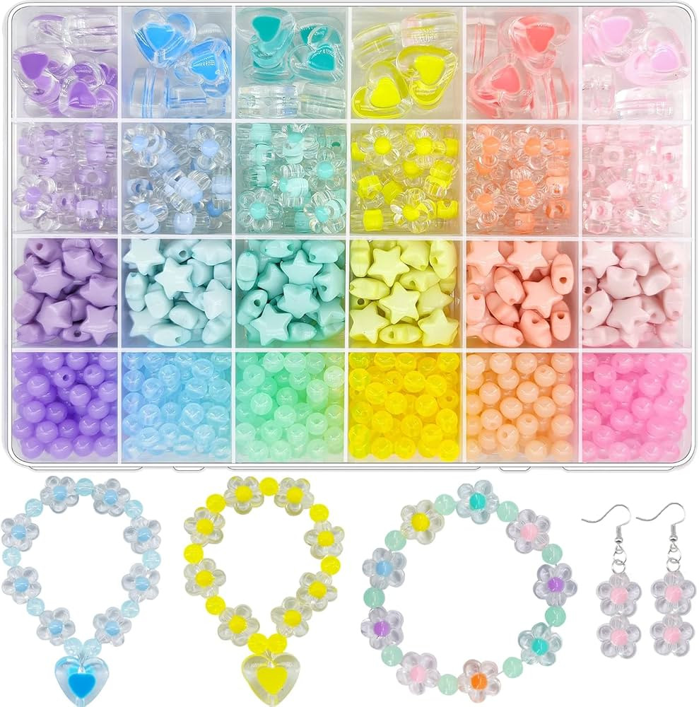 798Pcs Macaron Colors Acrylic Star Beads Hart Beads Flower Hair Beads Round Beads Pastel Beads Co... | Amazon (US)