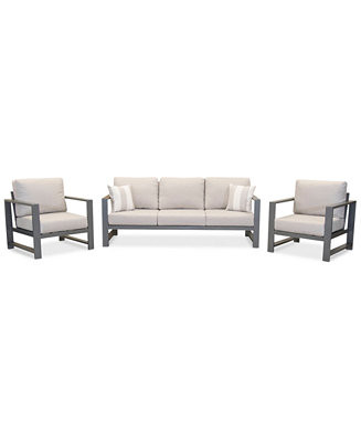 Furniture Aruba Grey Aluminum Outdoor 3-Pc. Seating Set (1 Sofa & 2 Club Chairs) with Sunbrella®... | Macys (US)