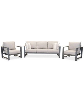 Furniture Aruba Grey Aluminum Outdoor 3-Pc. Seating Set (1 Sofa & 2 Club Chairs) with Sunbrella®... | Macys (US)