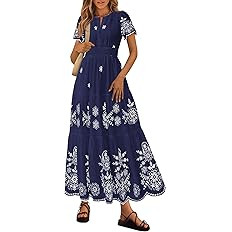 PRETTYGARDEN Boho Dresses for Women 2026 Summer Spring Casual Floral Short Sleeve V Neck Maxi Ela... | Amazon (US)