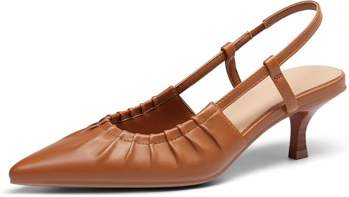 Coutgo Women Slingback Kitten Heels Pointed Toe Slip On Pleated Dress Shoes | Amazon (US)
