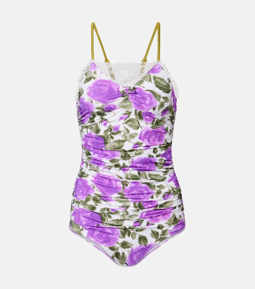 Chloé Floral ruched lace-trimmed swimsuit | Mytheresa (US/CA)