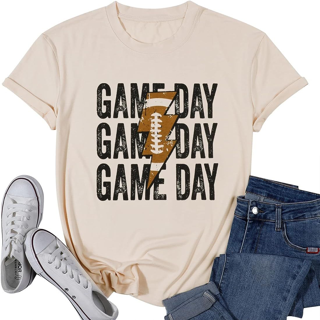 Game Day T-Shirt Woman Lightning Print Short Sleeves Top Vintage Gameday Football Shirt Squad Spo... | Amazon (US)