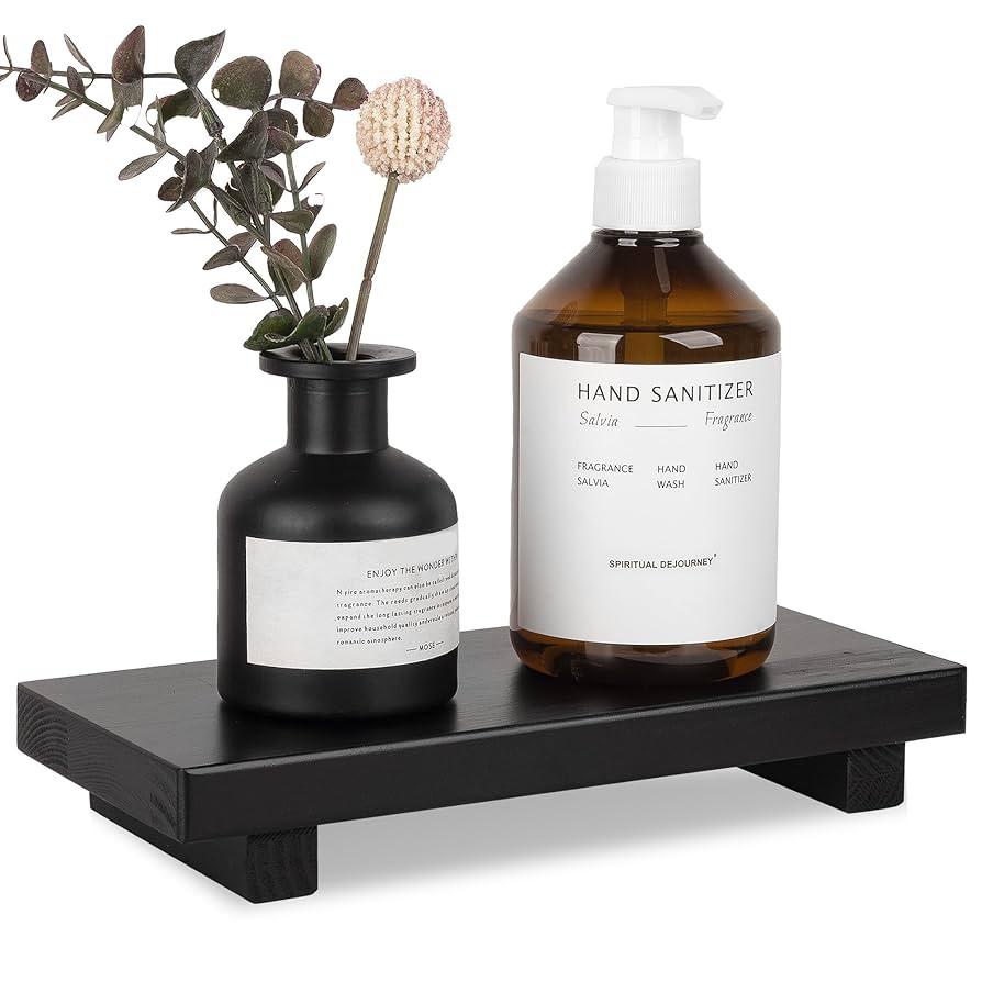 Bathroom Counter Organizer Wood Pedestal Stand Farmhouse Decorative Tray Soap Holder for Kitchen ... | Amazon (US)