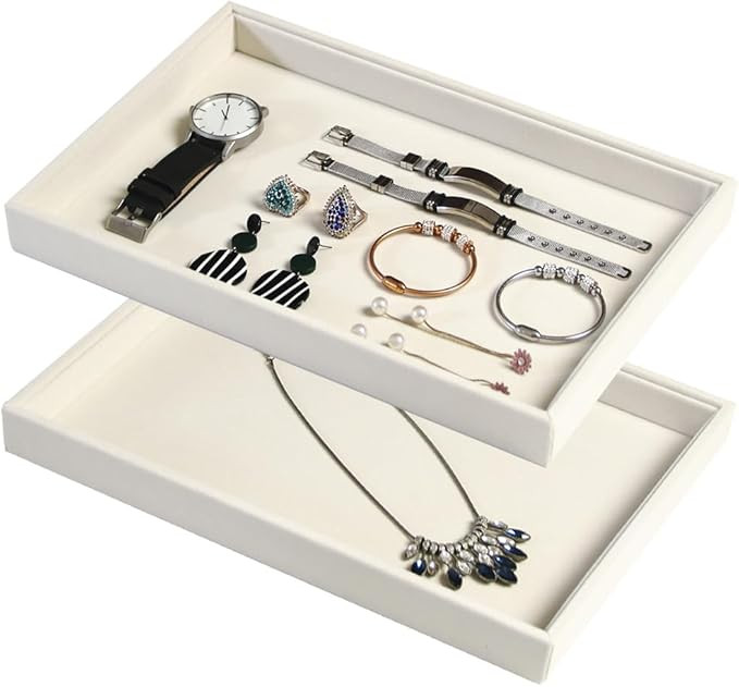 Coward 2Pcs/Set Stackable Jewerlry Organizer Tray Beige Velvet Blank Tray Holder for Beads Bracel... | Amazon (US)