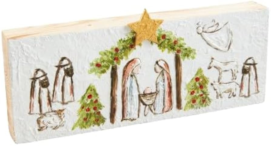 Mud Pie Long Painted Nativity Plaque; 4" x 10" | Amazon (US)