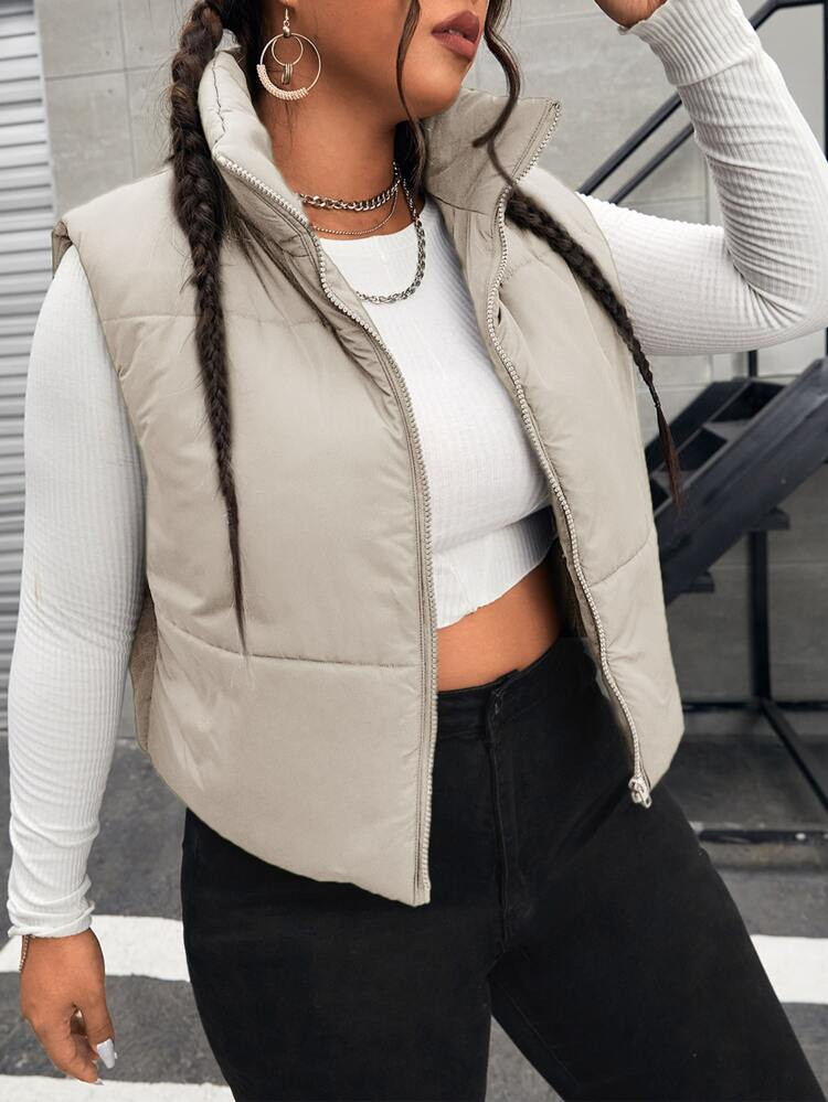 SHEIN EZwear Plus Zip Up Puffer Vest Coat | SHEIN