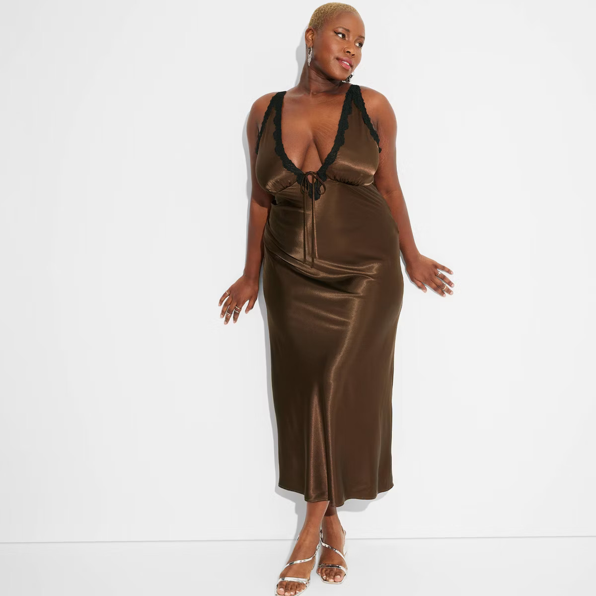 Women's Satin Lace Trim Midi Slip Dress - Wild Fable™ | Target