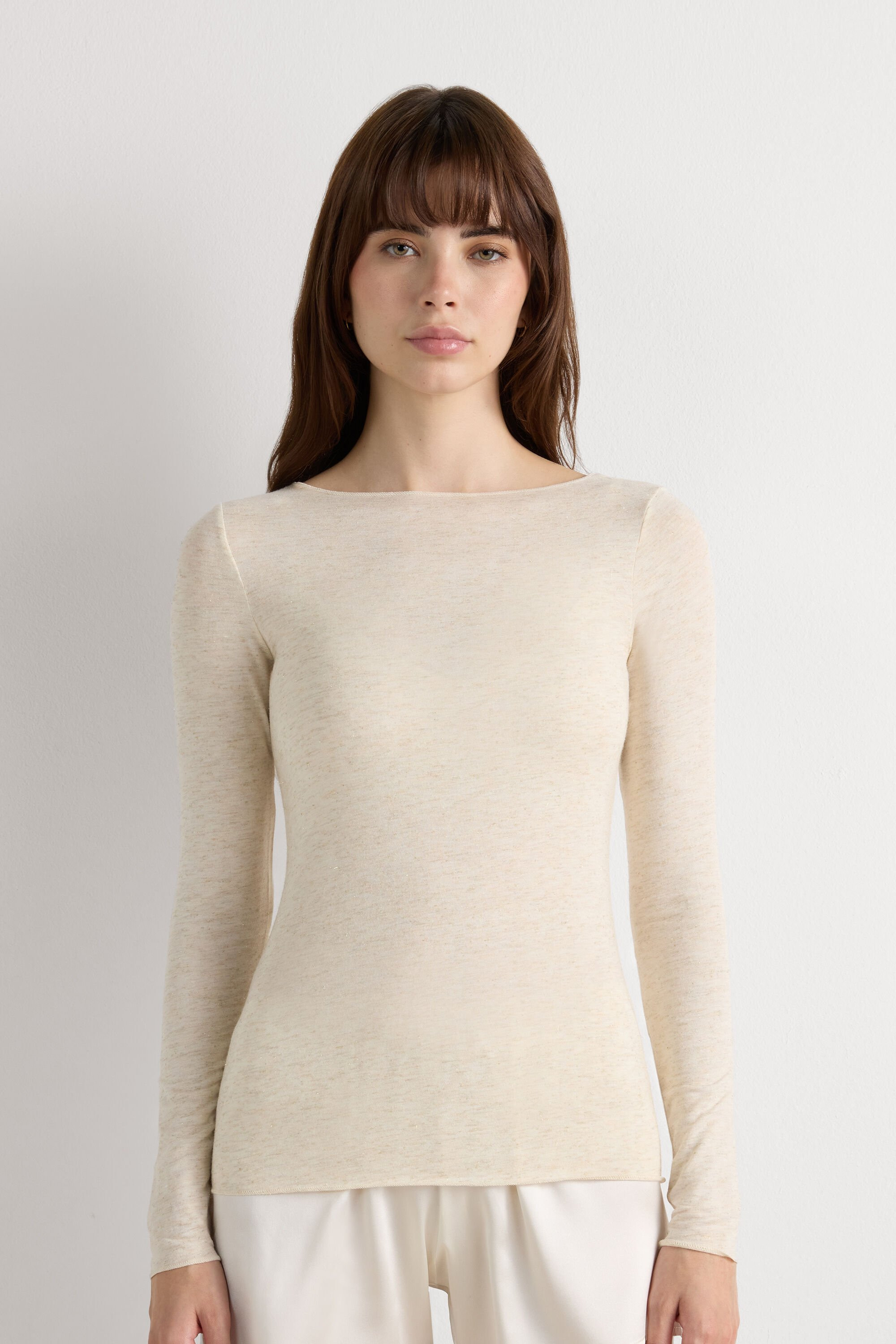 Crewneck Top in Modal Light with Cashmere Lamé - Intimissimi | Intimissimi (US)