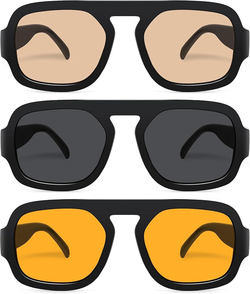 Retro Square Aviator Sunglasses for Women Men 70s Vintage style Shades Trendy Flat Top UV Protect... | Amazon (US)