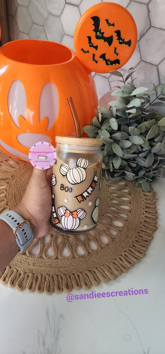 Disney inspired Halloween Can | Reusable glass cup | Glass Can Cup | Friend Gift | Ice Coffee Can... | Etsy (US)