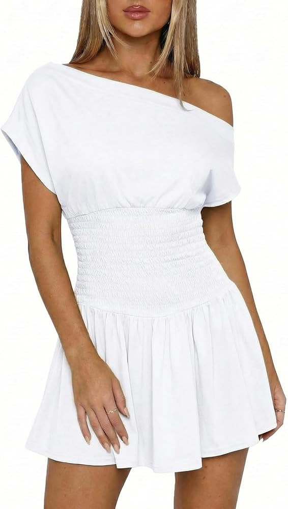 Womens Summer Mini Dresses 2026 Casual Sexy Off The Shoulder A Line Dress for Party Cocktail Vaca... | Amazon (US)