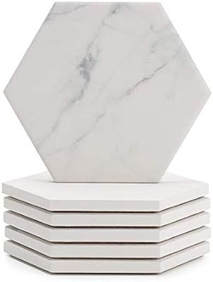 Sweese 242.101 White Marble Pattern Absorbent Ceramic Coasters for Drink with Cork Back, Prevent ... | Amazon (US)