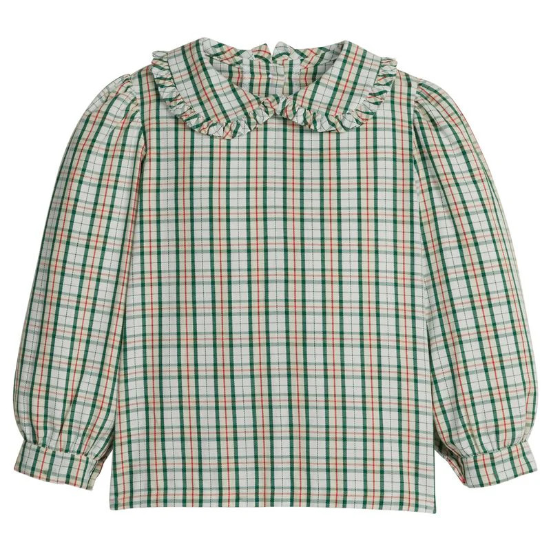 Little English Ruffled Peter Pan Blouse- Mistletoe Tartan | JoJo Mommy