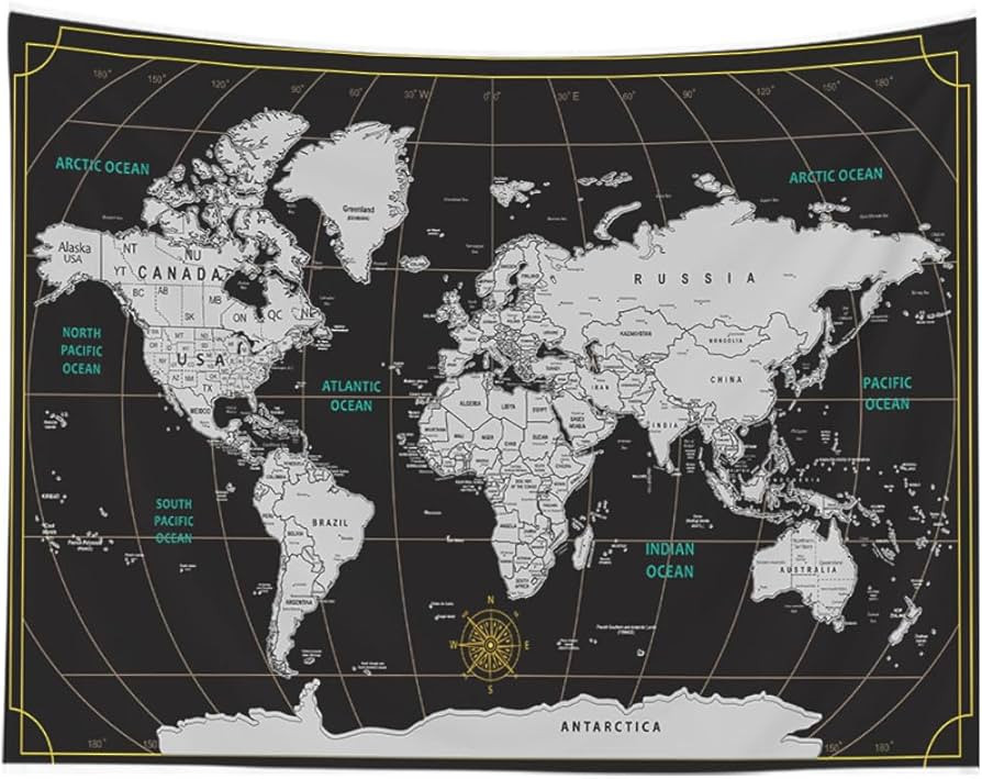 CAPSCEOLL World Map Tapestry Wall Hanging Black White Tapestry Home Décor for Home 40X30 Inch Ma... | Amazon (US)