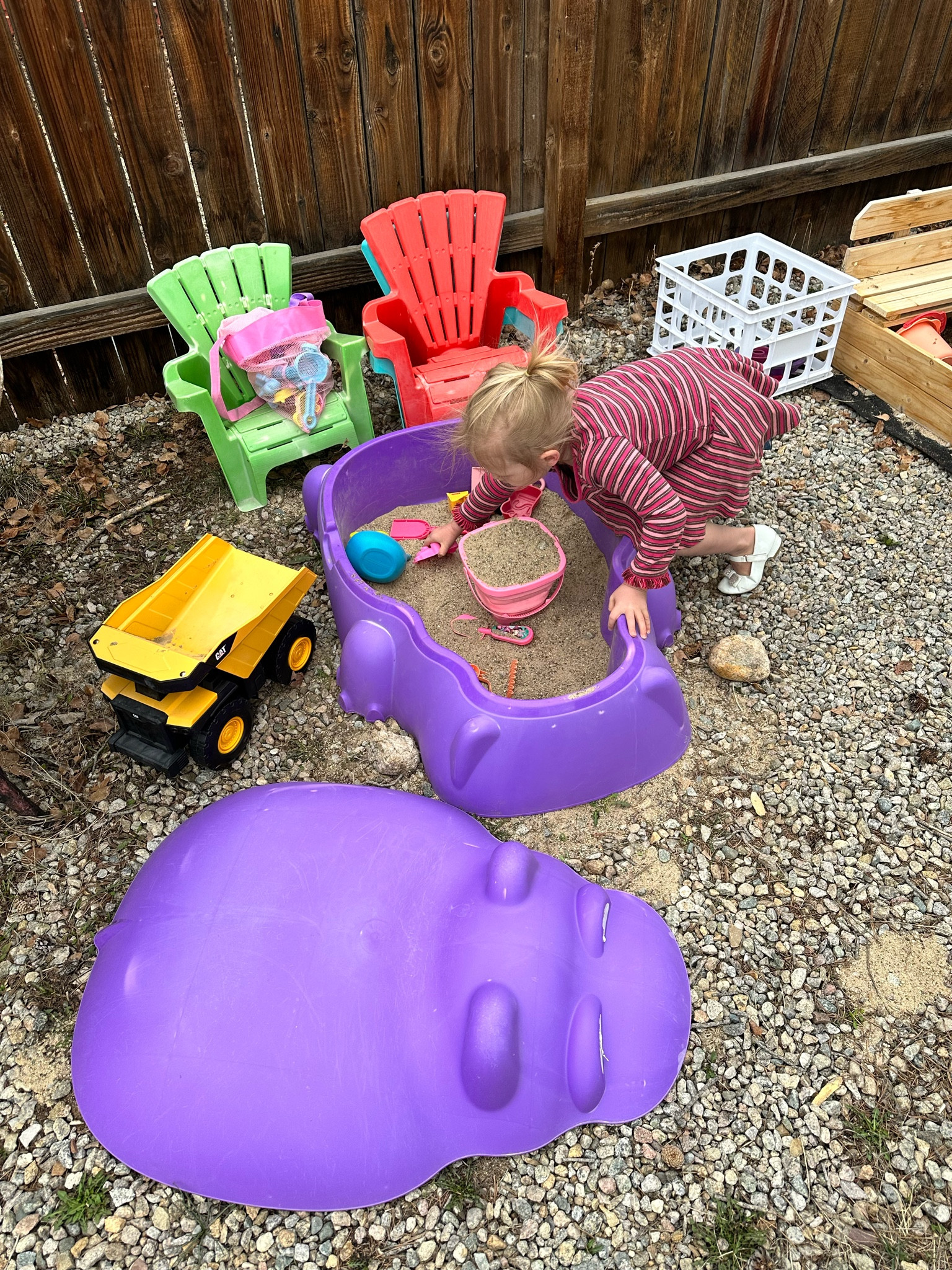 Plastic hippo sandbox with cover. CAT Dump truck. Kid’s adirondack outdoor chairs. Sand toys. 

#LTKunder100 #LTKkids #LTKunder50