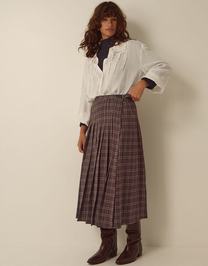 Gracie Check Print Midi Skirt Brown | Monsoon (UK)