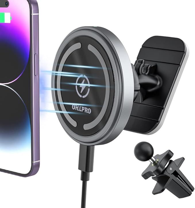 OHLPRO Magnetic Wireless Car Charger Mount, Stick on Dashboard for MagSafe Car Mount iPhone 15/15... | Amazon (US)