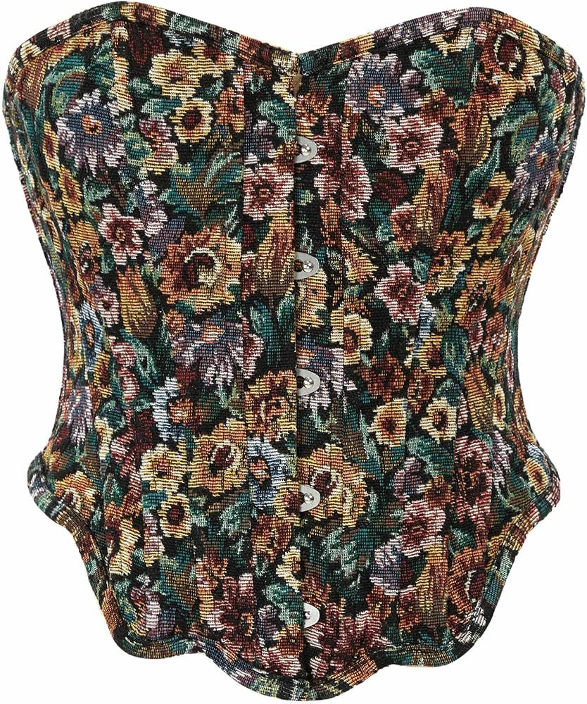 Medieval Renaissance Costume Corset Tops for Women Retro Floral Overbust Boned Bustier Bodice | Amazon (US)