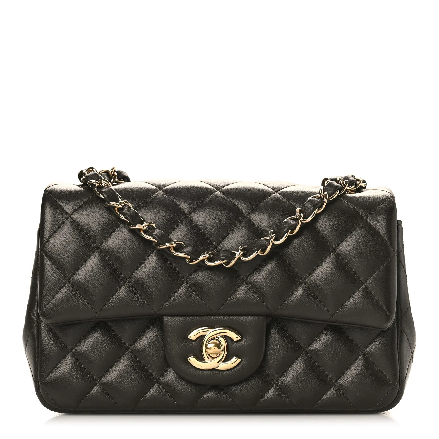 Lambskin Quilted Mini Rectangular Flap Dark Brown | FASHIONPHILE (US)