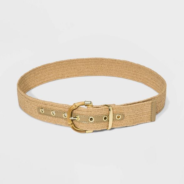 Women's Bamboo Buckle Stretch Straw Strap Belt - A New Day™ Natural | Target