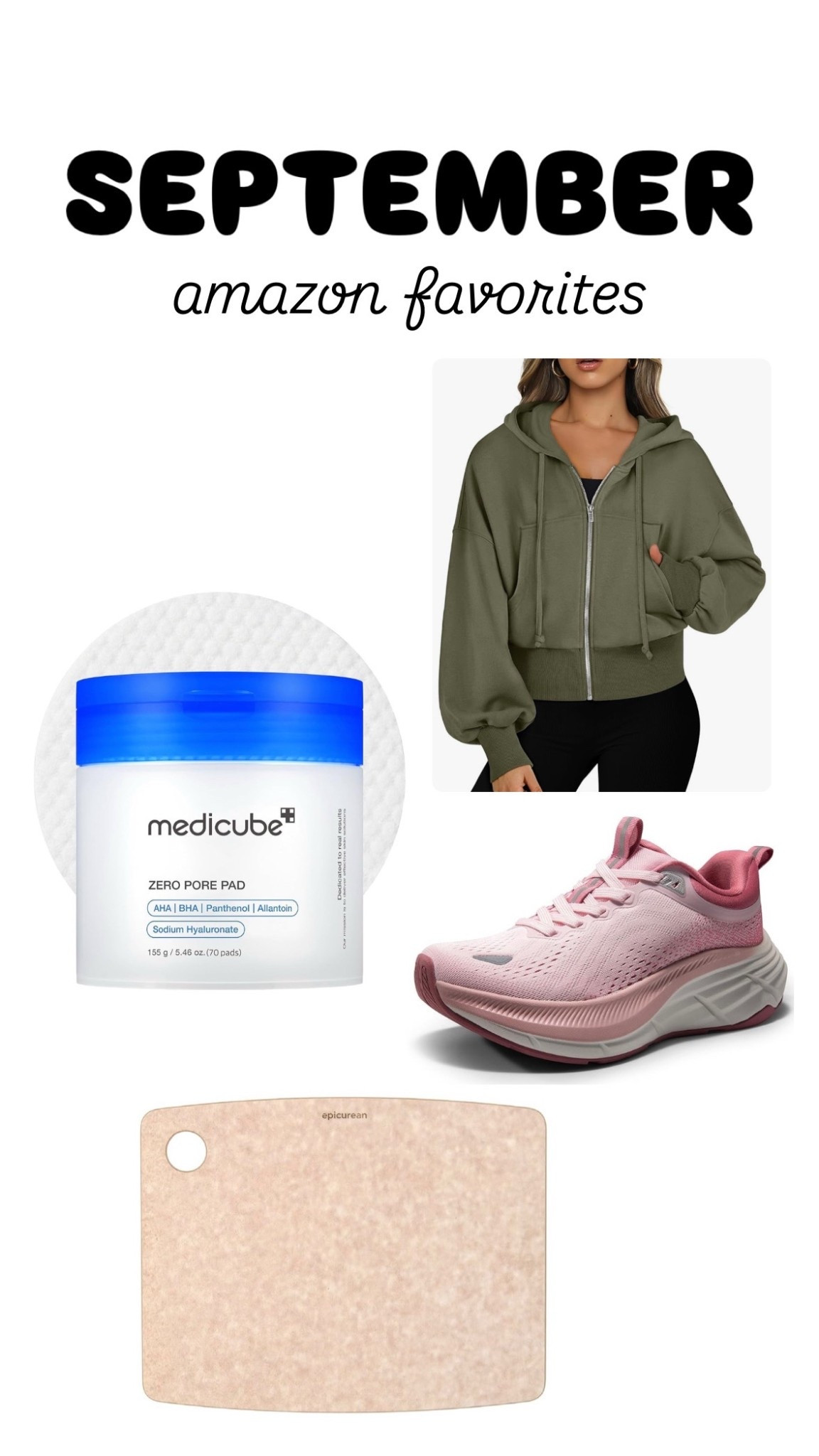 Amazon community favorites for September! Viral toning pads, zip up hoodie I love, HOKA dupes and nontoxic cutting board. Loving all of these & all affordable! 

#LTKSeasonal #LTKActive #LTKFindsUnder50