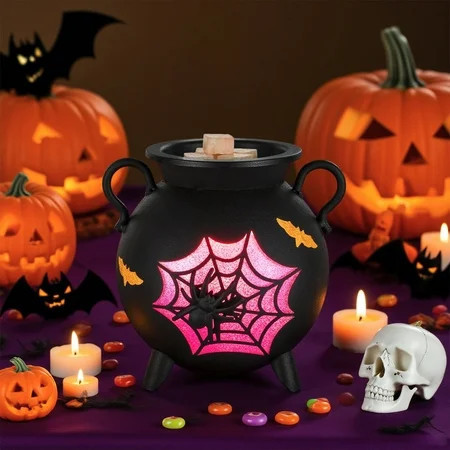 Sziqiqi Gothic Cauldron Wax Warmer: Halloween Electric Wax Melter with 2 Bulbs Spider Web Design Removable Dish for Scented Wax Spooky Home Decor Gift | Walmart (US)