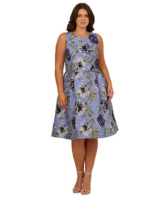 Adrianna Papell Plus Size Jacquard Fit & Flare Dress - Macy's | Macy's