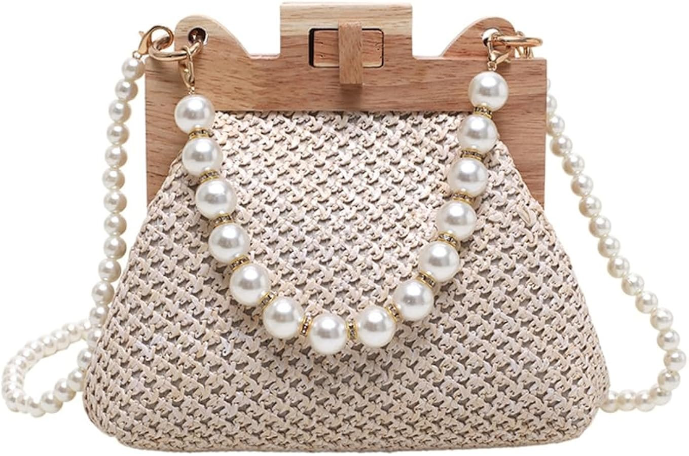 Straw Beach Bags For Women Summer Straw Cross-body Bag Raffia Handbag Pearls Purses Shoulder Bag Shell Shaped Bag 2024 | Amazon (US)