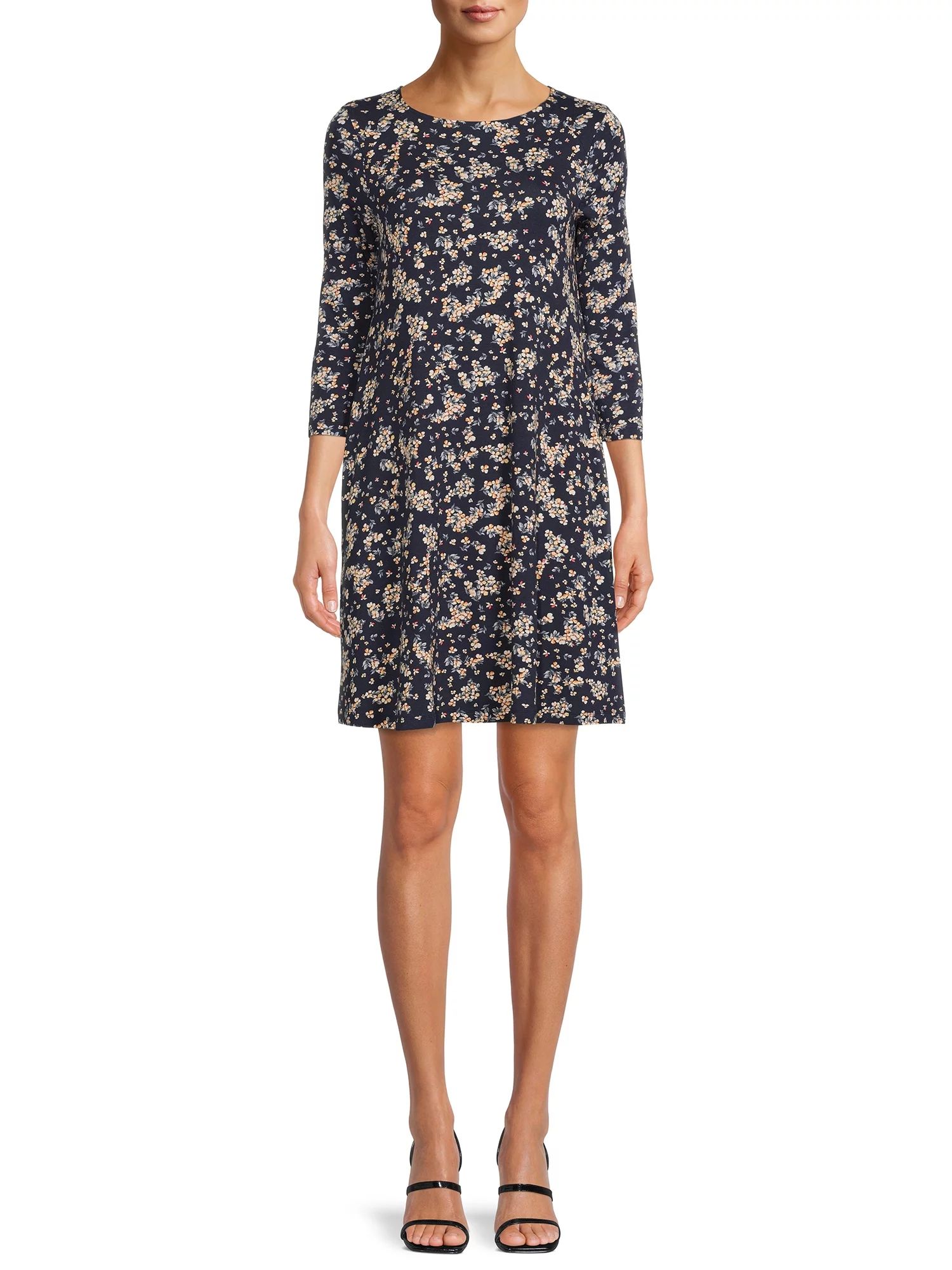 Time and Tru Women's Dress with 3/4-Length Sleeves | Walmart (US)