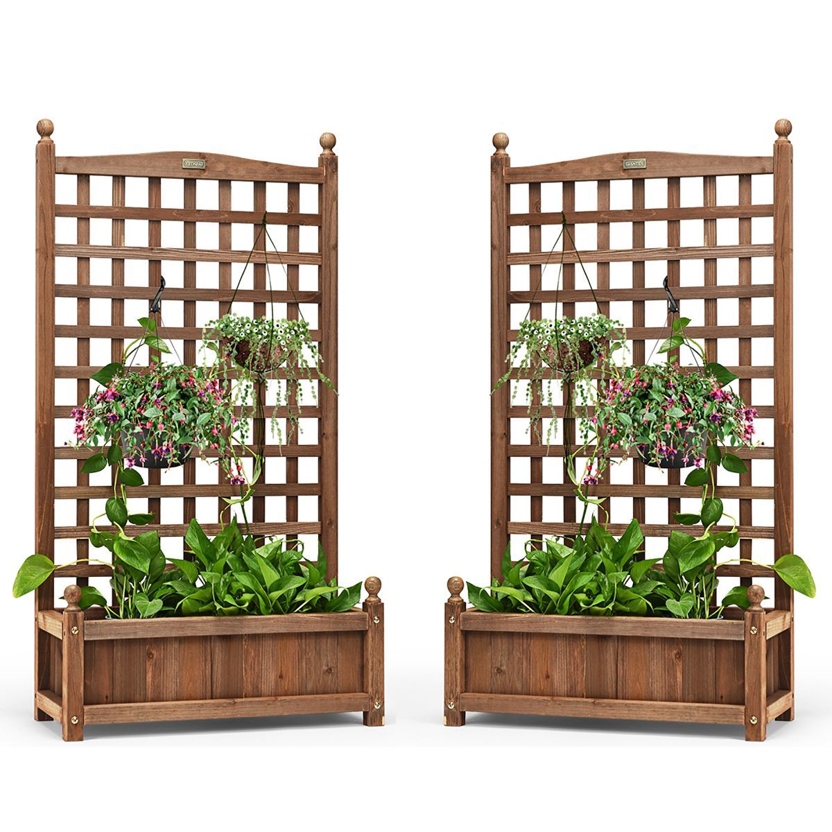 Costway 2 PCS Solid Wood Planter Box with Trellis Weather-Resistant 25"x11"x48" | Target
