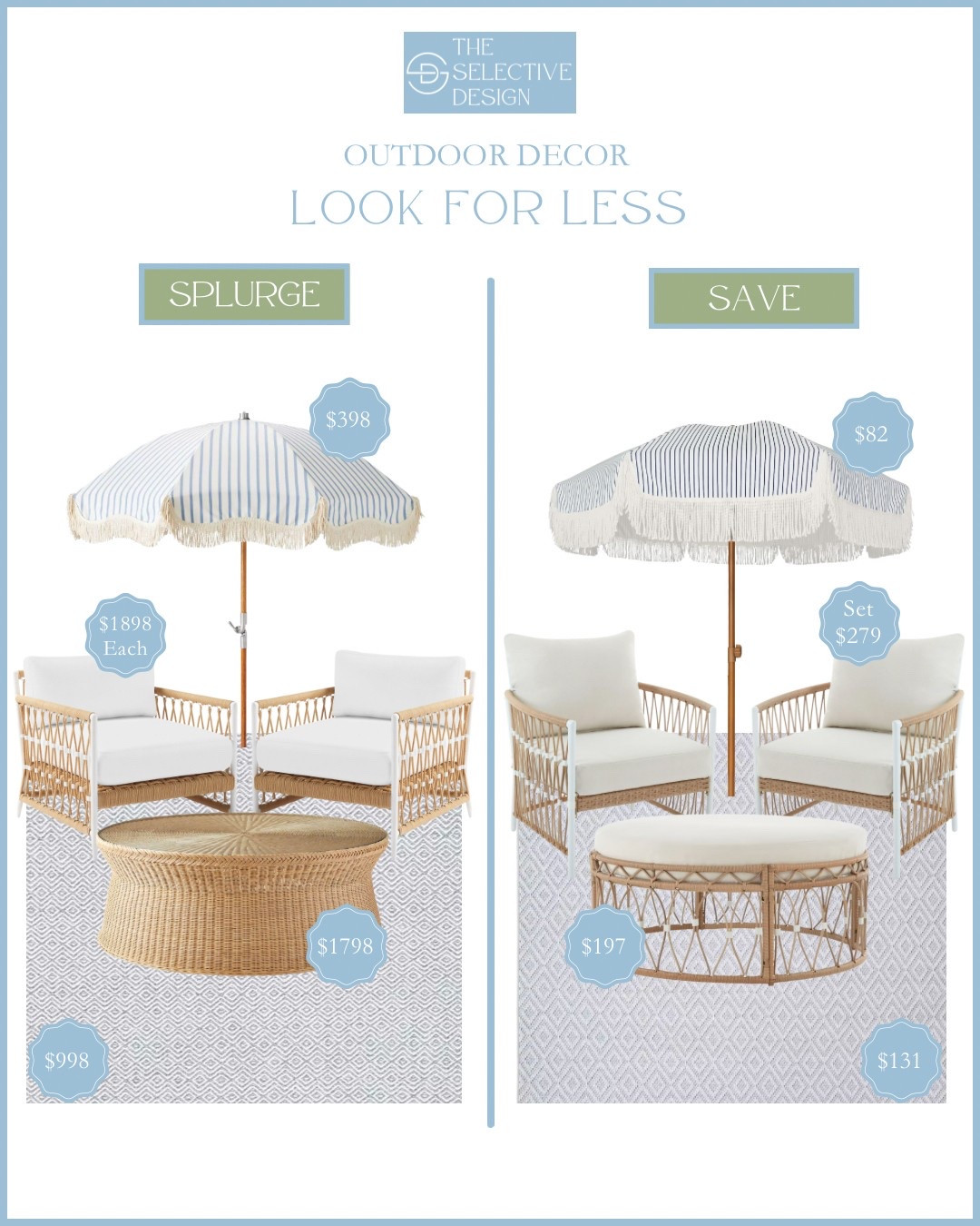 Outdoor decor designer look for less! The outdoor furniture save is currently on sale!! 

Patio decor | patio design | patio ideas | porch decor | porch design | porch ideas | affordable outdoor decor | affordable outdoor furniture | budget friendly outdoor decor | budget friendly outdoor furniture | porch inspo | Serena and Lily look for less | coastal outdoor decor | classic outdoor decor | neutral porch d for | blue outdoor rug | woven outdoor furniture | outdoor coffee table ottoman | striped patio umbrella | outdoor accent chair 

#LTKSeasonal #LTKSaleAlert #LTKHome