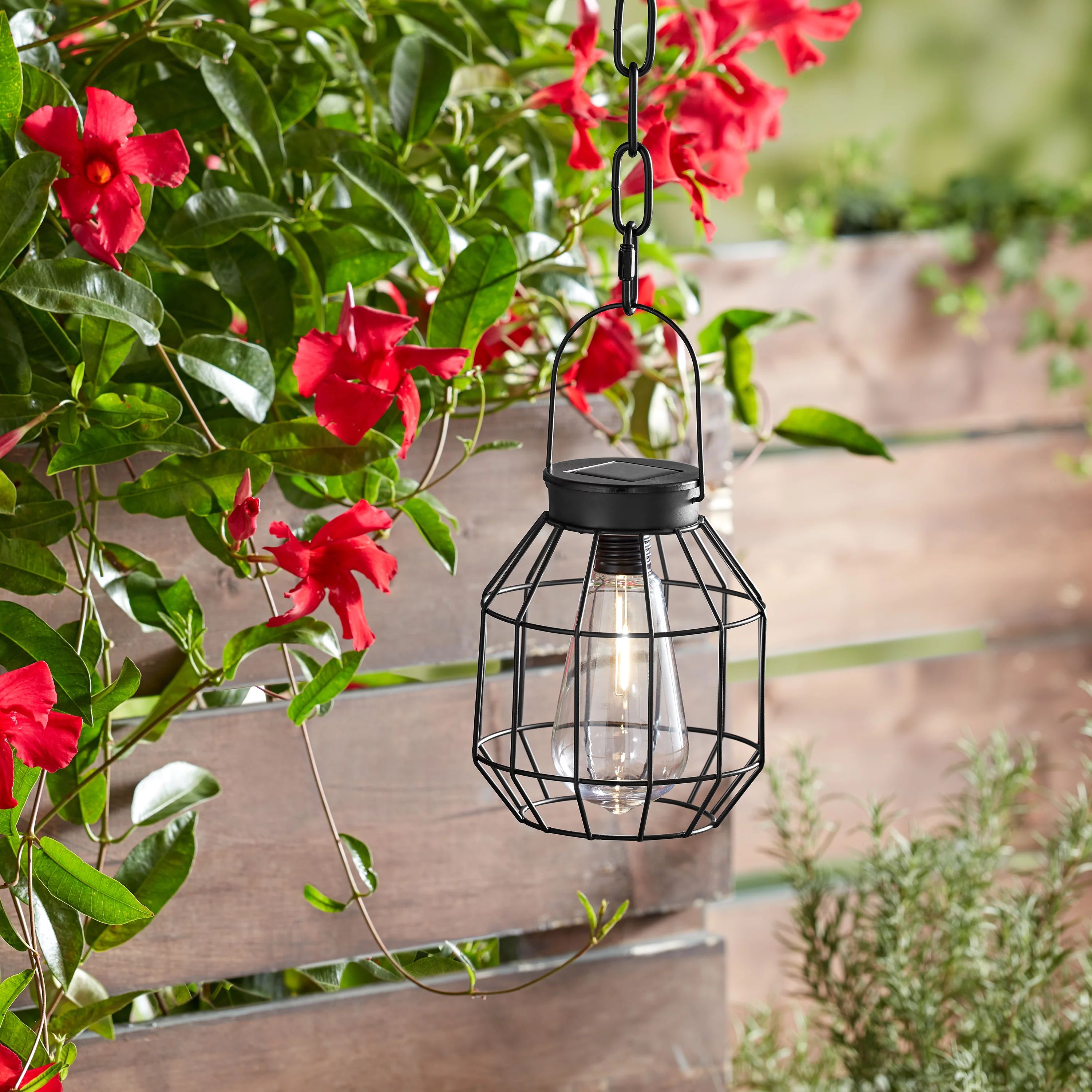 Better Homes & Gardens 6.75" Solar Powered Outdoor Black Metal Pendant Lantern - Walmart.com | Walmart (US)